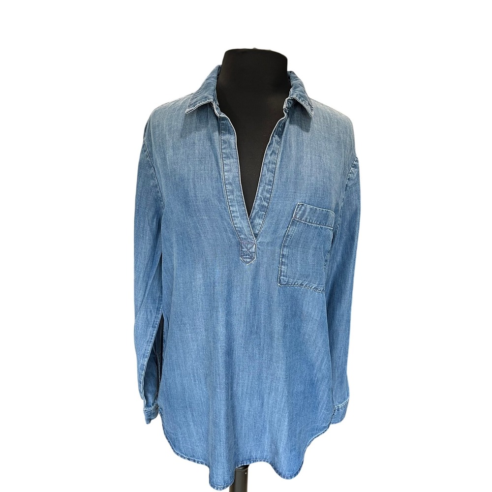 Cloth & Stone Blue Tencel Lyocell Chambray V-Neck Tunic Shirt C2880-549-119 L